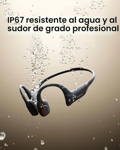 Vista 6 de mojawa Purra Run Auriculares de Conducción Ósea para Deporte, Auriculares de Oreja Abierta con Bluetooth y Micrófono, Resistente al Agua IP67, Bajo