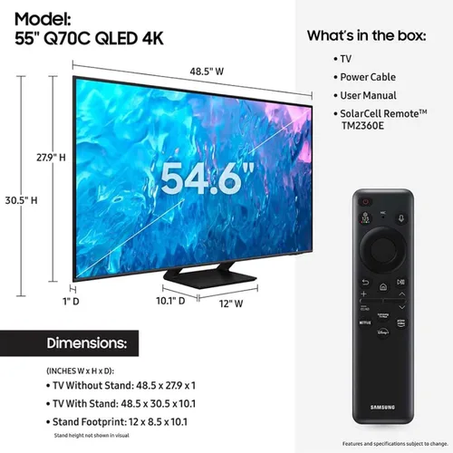 Vista 2 de SAMSUNG - Smart TV QLED 4K de 55 pulgadas de la serie Q70C, Quantum HDR, LED dual, Object Tracking Sound Lite, Q-Symphony, Motion Xcelerator Turbo+