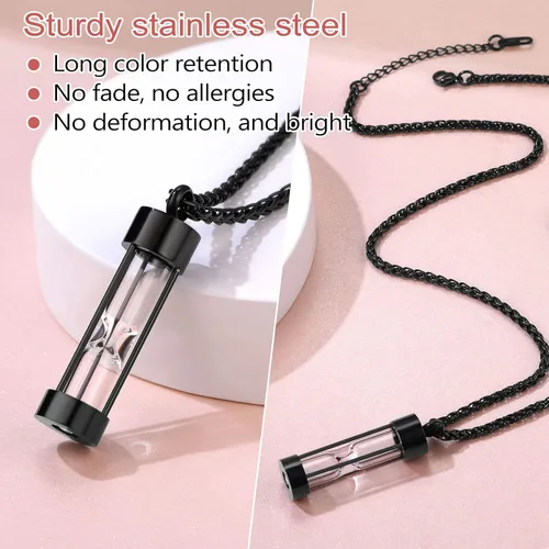 Vista 264 de FindChic Collares personalizados con urna para cenizas, barra vertical, gato, luna, reloj de arena, garra de perro, acero inoxidable, chapado en oro