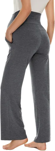 Vista 39 de Ecavus Pantalones de maternidad anchos y rectos para mujer, versátiles, cómodos, palazzo, elásticos, con bolsillos