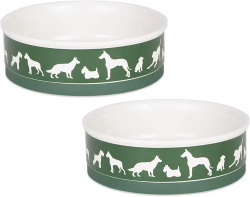 Vista 12 de Bone Dry Dog Show - Cuenco de cerámica para mascotas, pequeño, 4.25 x 2, gris y blanco, 2