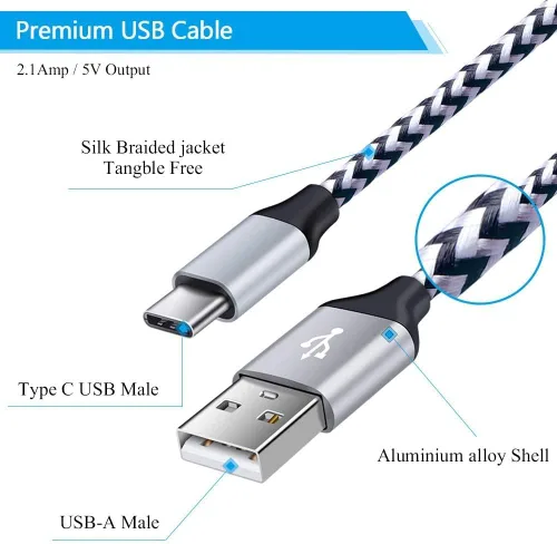 Vista 5 de Cable de carga para Galaxy S26 C de carga rápida, paquete de 5 cables de automóvil USB C de 6 pies para Android, compatible con Samsung Galaxy S26