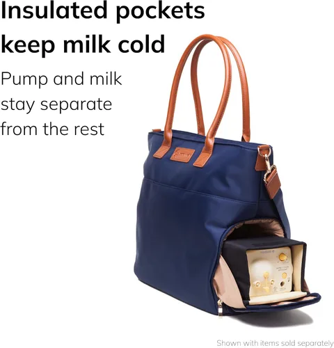 Vista 5 de Sarah Wells Abby Bolsa para extractor de leche con correas de cuero real (azul marino)