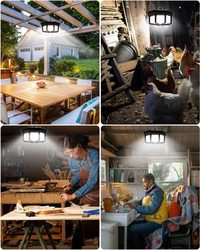 Vista 6 de AEQ Luz Solar para Cobertizo Interior Exterior 288LED Iluminación 360° Luces Solares que Funcionan de Día con Control Remoto, Luces Solares