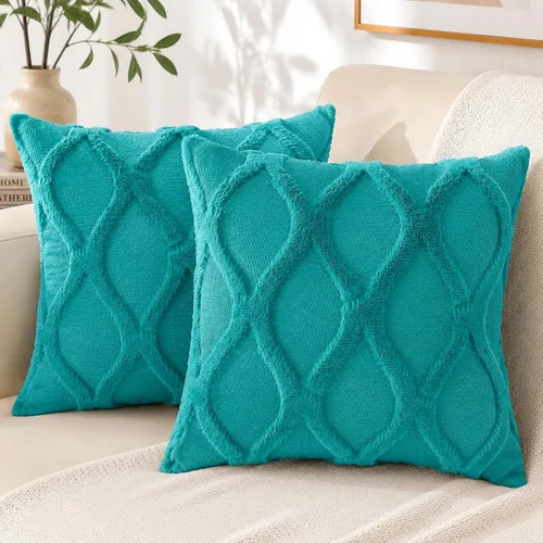 Vista 26 de decorUhome - Juego de 2 fundas de cojín decorativas para primavera de 16 x 16 pulgadas, fundas de almohada afelpadas de lana y piel sintética suave