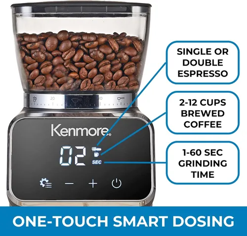 Vista 4 de Kenmore - Molinillo de café cónico para café expreso, prensa francesa, goteo, tamaño de moler ajustable, molino de frijoles, control digital