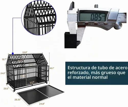 Vista 3 de Jaula de perro de 54 pulgadas resistente e indestructible con alfombrilla, jaula canina con ruedas bloqueables a prueba de fugas, puerta doble
