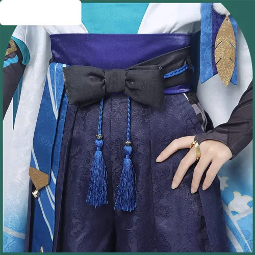 Vista 4 de Scaramouche - Disfraz de Kunikuzushi Wanderer, traje kimono, uniforme azul para Halloween para hombre