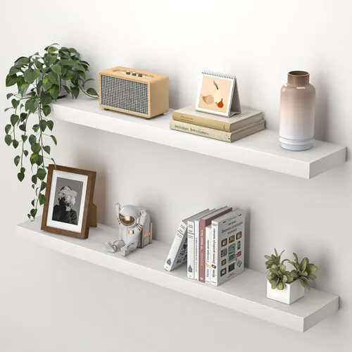 Vista 22 de Heimlove Estantes flotantes para pared, estante de 16 pulgadas para baño pequeño, almacenamiento montado y exhibición, estantes de madera para Negro