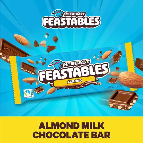 Vista 3 de Feastables Barra de chocolate con leche de almendras tamaño King, 2.1 oz (60 g), 10