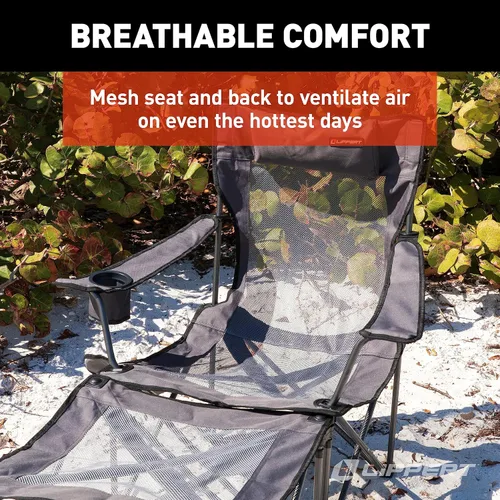 Vista 5 de Lippert Sun Soaker - Silla de camping reclinable de dos posiciones con reposapiés, tela de poliéster 600D, respaldo y asiento de malla