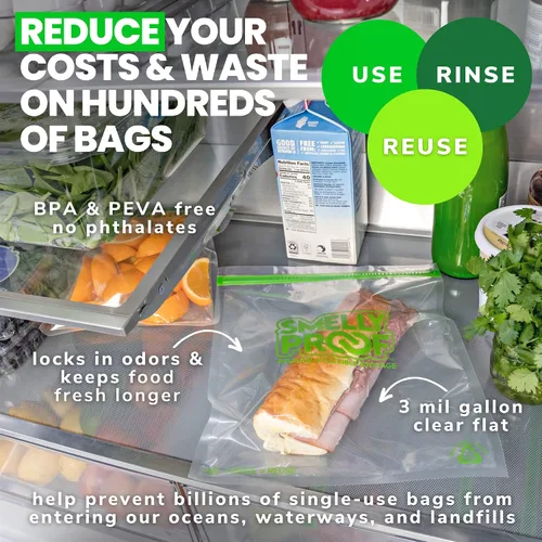 Vista 5 de Smelly Proof Bolsas reutilizables para almacenamiento de alimentos, bolsas reutilizables para congelador, bolsas extra grandes para herramientas