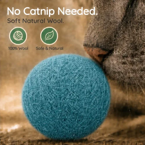 Vista 5 de Juguetes de lana para gatos – Pelotas de juguete de fieltro para mascotas pequeñas para buscar y jugar – Bola de lana silenciosa ecológica