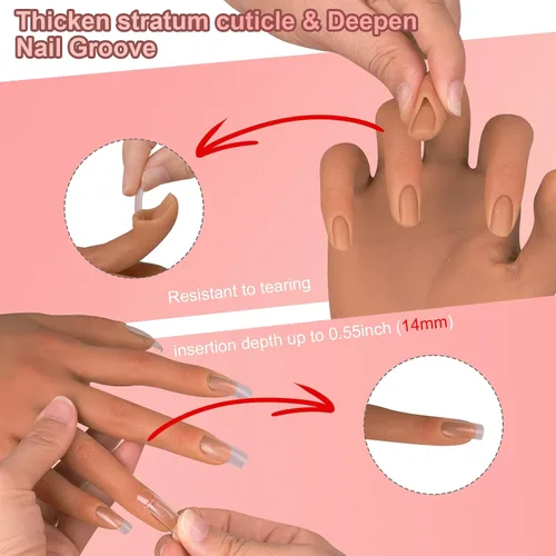 Vista 4 de Mano de práctica para uñas acrílicas, mano de práctica de uñas de silicona con soporte de soporte, práctica de uñas flexible y flexible, maniquí