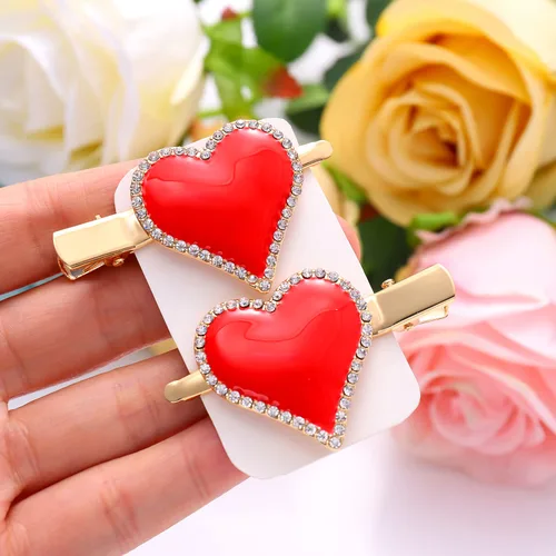 Vista 5 de Pinzas para el cabello para el día de San Valentín para mujer, con diamantes de imitación con purpurina esmaltada, corazones, pasadores
