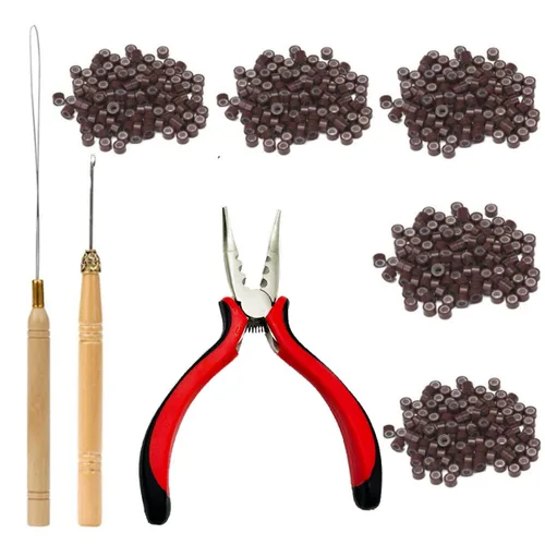 Vista 11 de Kit de herramientas de extensiones de cabello, accesorios profesionales de peluquería, 500 piezas de cuentas de microanillo, 1 alicate, 2 ganchos