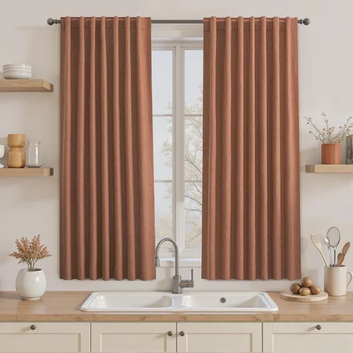 Vista 84 de UHITECH Cortinas cortas de lino de 24 pulgadas de largo para ventanas pequeñas de granja, cortinas opacas modernas para sala de estar, pestañas