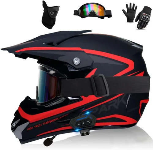 Vista 8 de Casco Bluetooth de cara completa para motocross, motocross, ATV, motocicleta, casco Bluetooth para hombres y mujeres, aprobado por el DOT, de cuatro