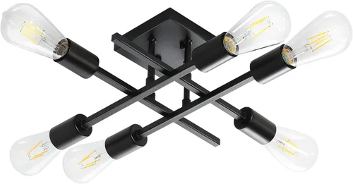 Vista 8 de Lámpara de techo semiempotrada de 6 luces, moderna lámpara Sputnik negra, lámpara de techo de granja E26, lámpara de techo para cocina, dormitorio
