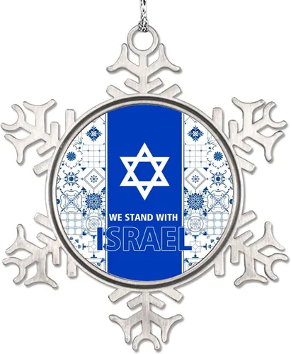 Vista 14 de Adornos de copo de nieve con la bandera estadounidense de Israel United We Stand with Israel, decoraciones de Navidad para árbol, adornos de Navidad