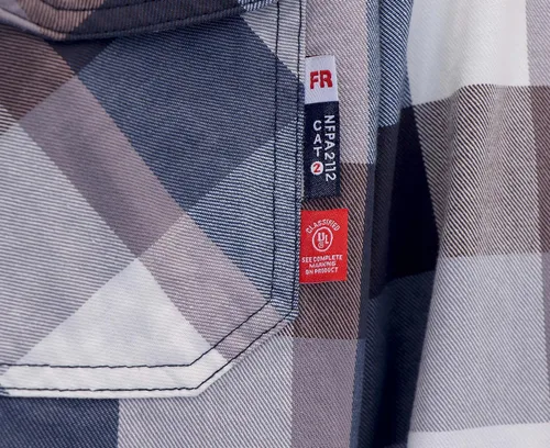 Vista 5 de BOCOMAL Men's FR Shirts 7.5oz Flame Resistant Welding Shirt NFPA2112 CAT2 Cuadros azul marino/blanco