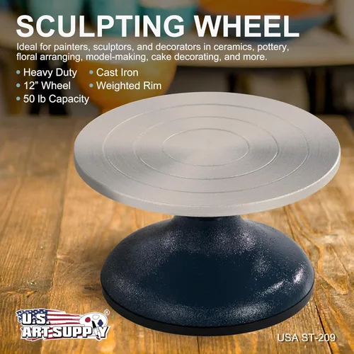 Vista 3 de US Art Supply Rueda de esculpir de 7 pulgadas de diámetro, construcción de metal resistente y plato giratorio con rodamientos de bolas