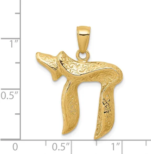 Vista 3 de Colgante de oro amarillo macizo de 14 quilates con dije de chi judío (larga vida), 1.063 in x 0.866 in, Metal