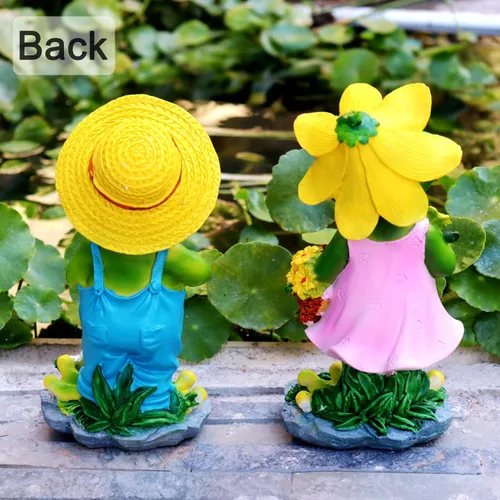 Vista 4 de 2 estatuas de pareja de ranas – Divertida estatua de rana para decoración del hogar, jardín, patio, regalo para los amantes de la jardinería