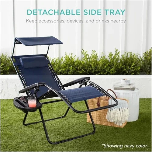 Vista 7 de Sillón plegable de gravedad cero para patio, con toldo ajustable y reposacabezas Amatista púrpura