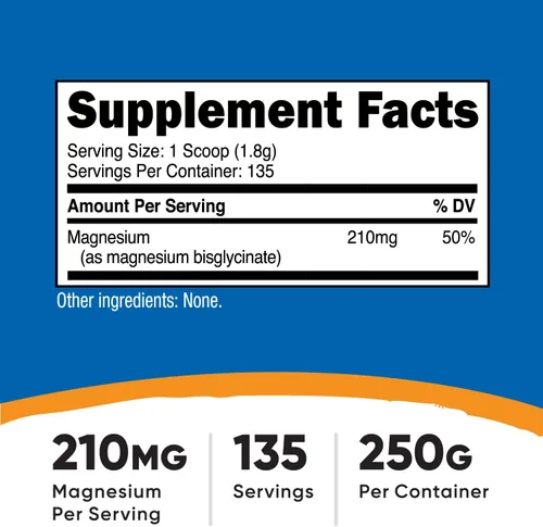 Vista 2 de Nutricost - Polvo de Glicinato de Magnesio (250 Gramos) (Sin Sabor)