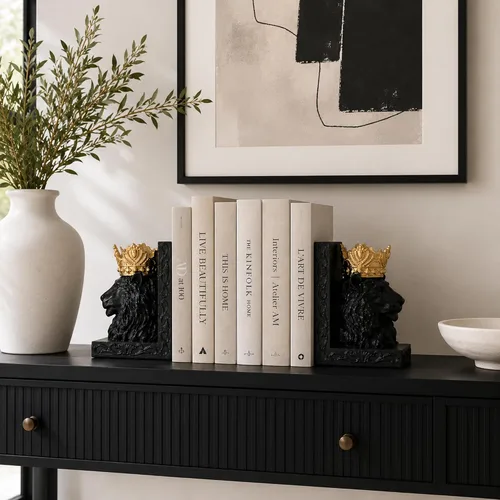 Vista 6 de Par de sujetalibros decorativos con cabeza de león negro de 7