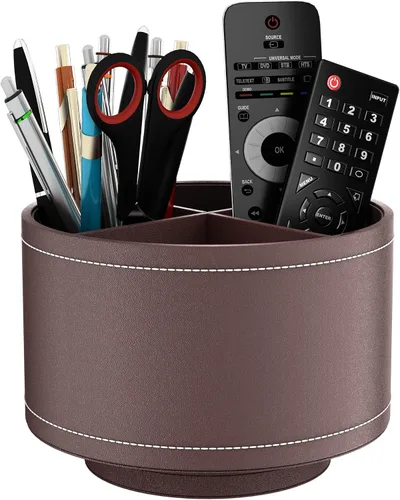 Vista 4 de Soporte para control remoto, organizador de suministros de arte de cuero sintético 360°, cajón multifuncional para controles remotos, suministros