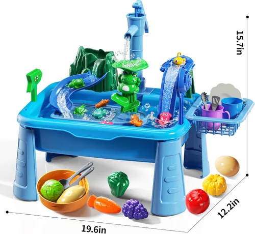 Vista 8 de Mesa de Agua para Niños Pequeños 1-3 - Fregadero de Juego para Niños con Bomba y Agua Corriente, Mesa de Agua para Niños de 4-8 Años