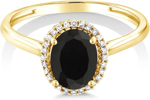 Vista 2 de Gem Stone King Anillo de compromiso de oro amarillo de 10 quilates con ónix negro y diamantes para mujer