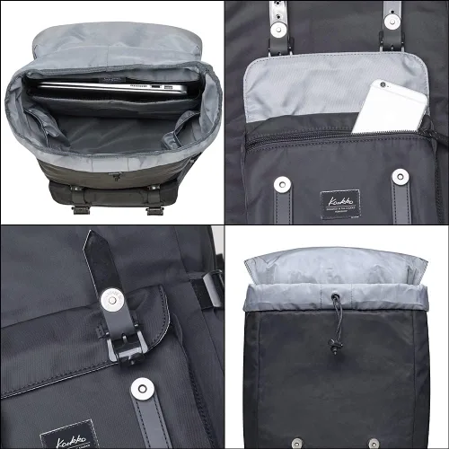 Vista 7 de KAUKKO Mochila de viaje para laptop, mochila al aire libre, mochila causal para 15.6 pulgadas (nailon negro)