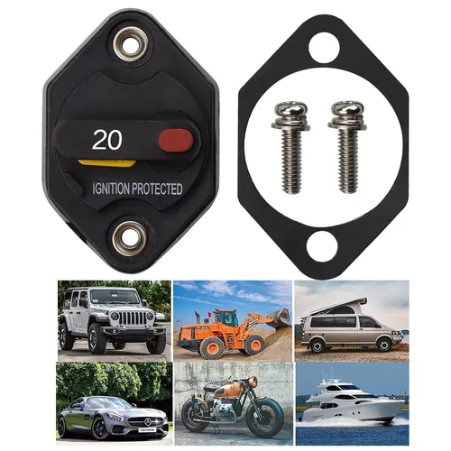 Vista 7 de Disyuntor de montaje en panel de 12 V, 24 V, 32 V CC, 20 A, con botón de reinicio manual conmutable para auto, camión, RV, remolque, automóvil