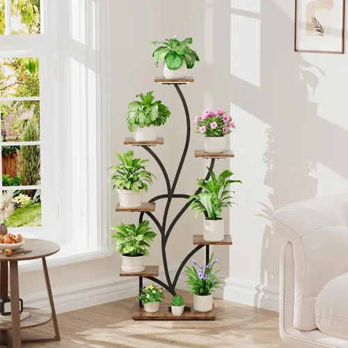 Vista 3 de Soporte para plantas de interior con luces de crecimiento, soporte para plantas de 51 pulgadas de alto, estante de esquina para plantas