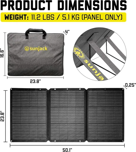 Vista 7 de SunJack Cargador de panel solar portátil plegable de 120 W con soportes, MC4/PD60 USB-C/USB-A, ETFE monocristalino, cargador solar impermeable