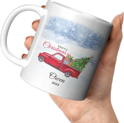 Vista 7 de Yeh Gift Tazas de Navidad personalizadas. Taza de café personalizada con tu nombre y nombre de miembro de la familia. Regalos familiares