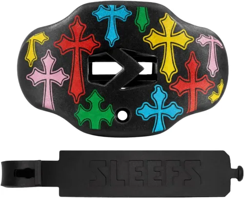 Vista 21 de SLEEFS - Protector bucal de fútbol - Protector de labios/boca con correa para casco - Protector de labios/dientes - Sin hervir - para Negro cruzado