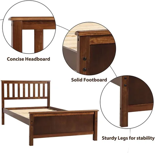 Vista 5 de Twin Bed, Premium Platform Bed Frame with Strong Wood Slat Support, Easy Assembly, No Box Spring Needed (Walnut)