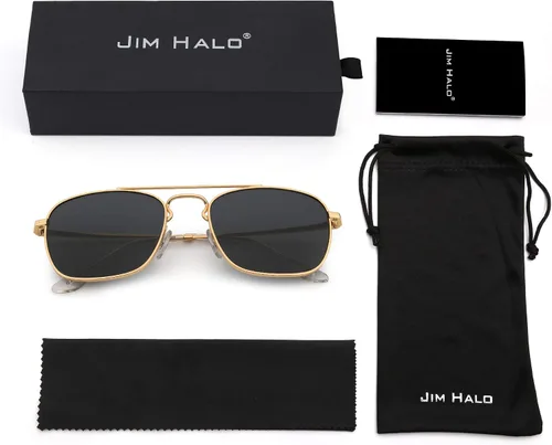 Vista 6 de JIM HALO Gafas de sol de aviador cuadradas retro de alta calidad lentes de vidrio planas de metal para hombres y mujeres