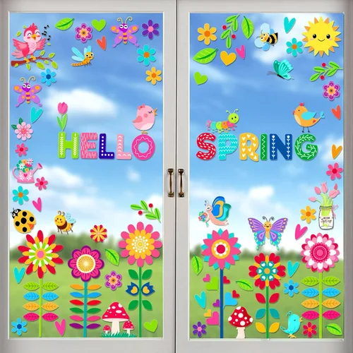 Vista 6 de Calcomanías de pared de Pascua extraíbles de doble cara para niños, decoración de ventanas de cristal para el hogar, aula, oficina, ventanas