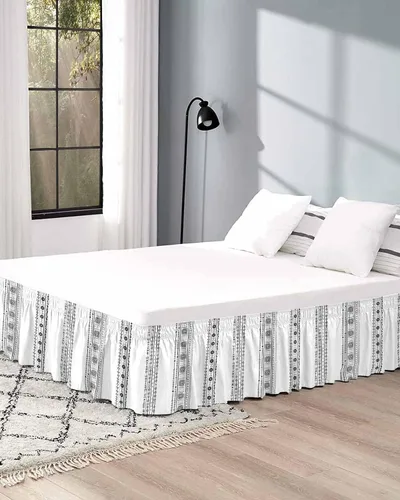 Vista 5 de Falda de cama bohemia tamaño Queen de 16 pulgadas de caída, ajustable y elástica, plisada, con volantes de lujo para cama individual, matrimonial