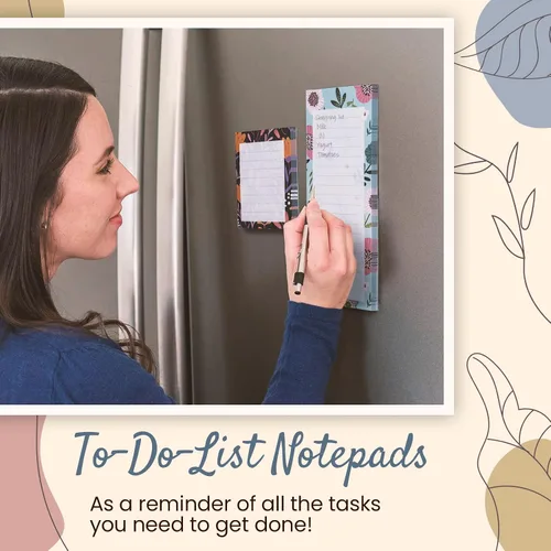 Vista 3 de Prims & Flourish Magnetic Notepads for Refrigerator, 4-Pack Grocery List Magnet Pad for Fridge, To-Do List, Reminders, Scratch Pads, Cute Floral