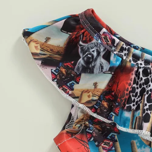 Vista 3 de Meiweileya Traje de baño de dos piezas con volantes y estampado de leopardo para niña pequeña