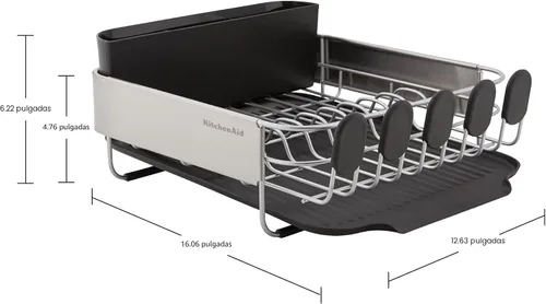 Vista 7 de KitchenAid Escurridor de platos compacto, que ahorra espacio, resistente al óxido con organizador de cubiertos extraíble y bandeja de escurrido Negro