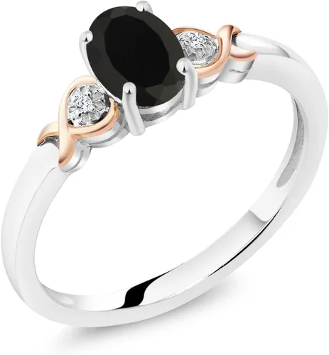 Vista 40 de Gem Stone King Anillo de compromiso de plata de ley 925 y oro rosa de 10 quilates, piedra preciosa ovalada de 0.276 x 0.197 in, con acento