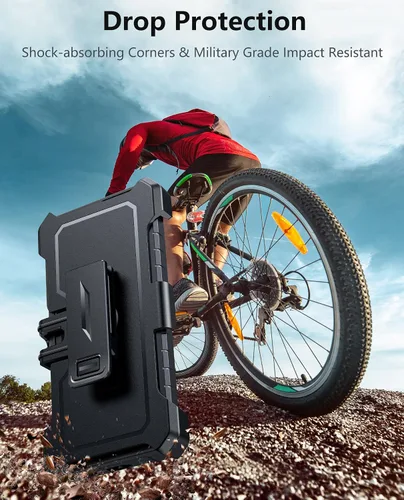 Vista 6 de FNTCASE Funda para Samsung Galaxy S21-Ultra: Funda protectora militar a prueba de golpes con funda de clip para cinturón y soporte, a prueba de Negro
