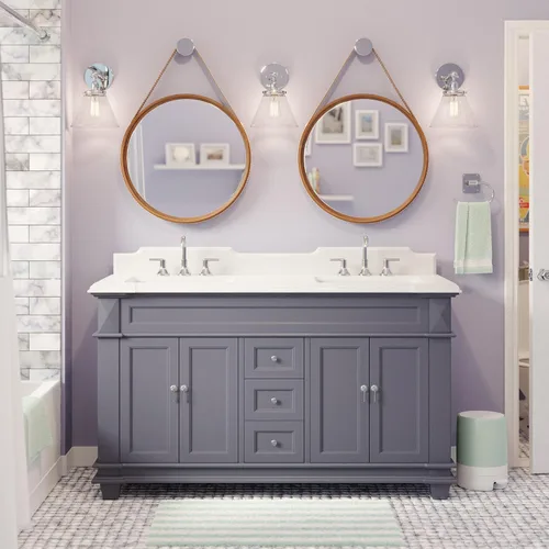 Vista 8 de Kitchen Bath Collection Elizabeth - Tocador de baño doble de 60 pulgadas (Carrara/Chocolate): incluye gabinete de chocolate con encimera de mármol